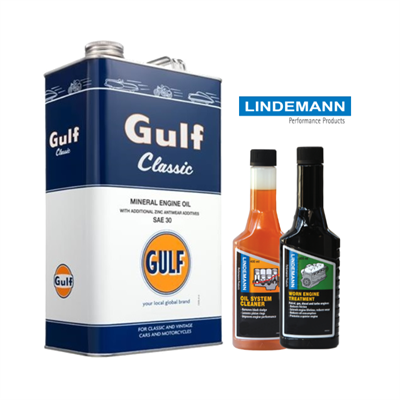 Gulf Classic SAE 30 Motorolie og Lindemann motorbehandling